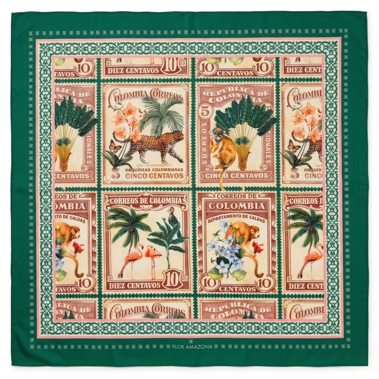 GREEN STAMPS SCARF Flor Amazona Colombia