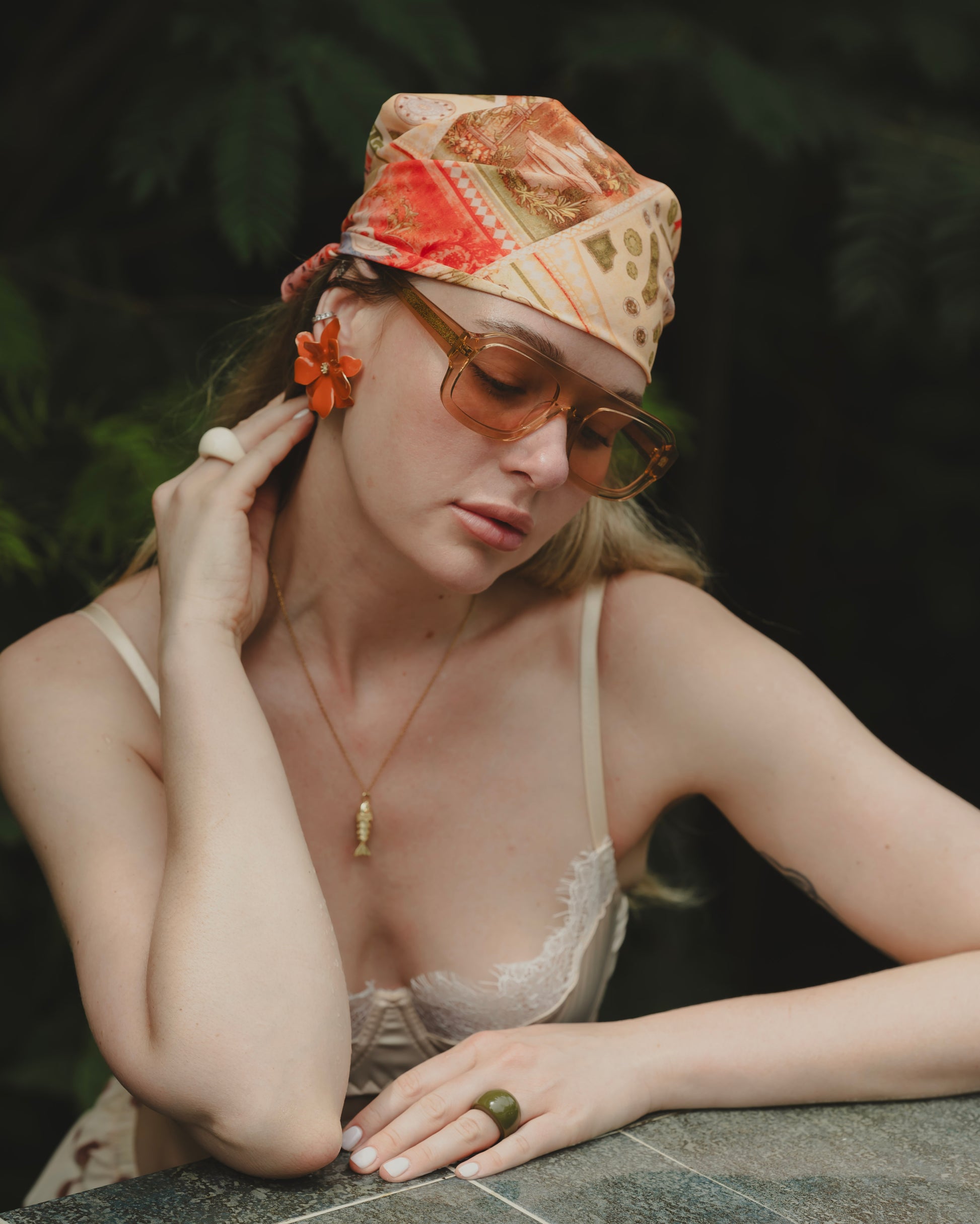 TANGARINE CATLEYA EARRINGS Flor Amazona Colombia