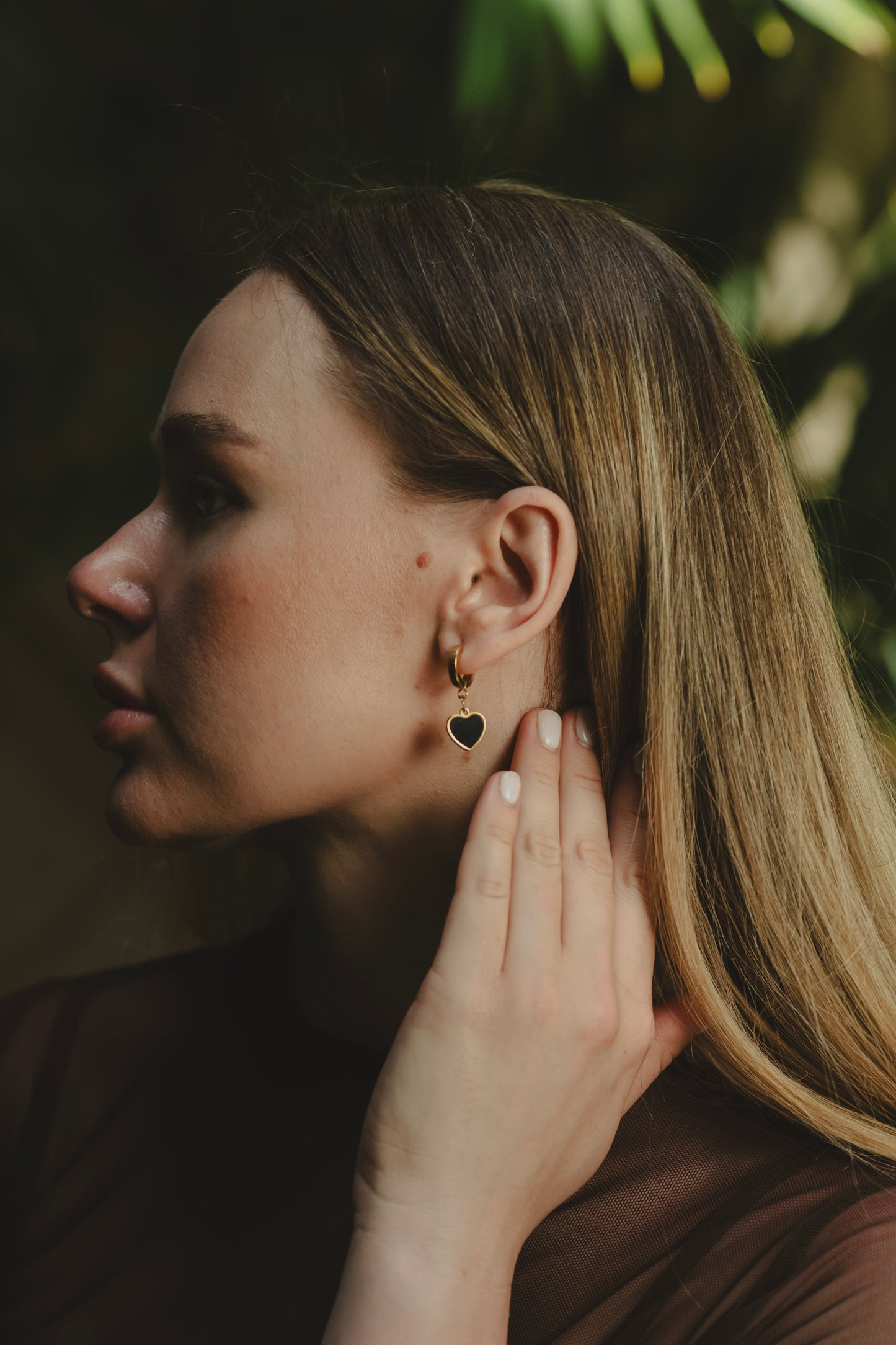 ARETES HEART BLACK Flor Amazona Colombia