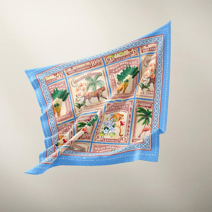 Pañoleta estampillas baby blue Flor Amazona Colombia