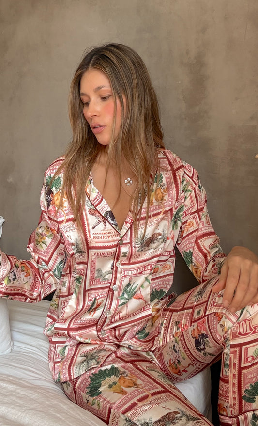 PJ PANTS STAMP BURGUNDY Flor Amazona Colombia