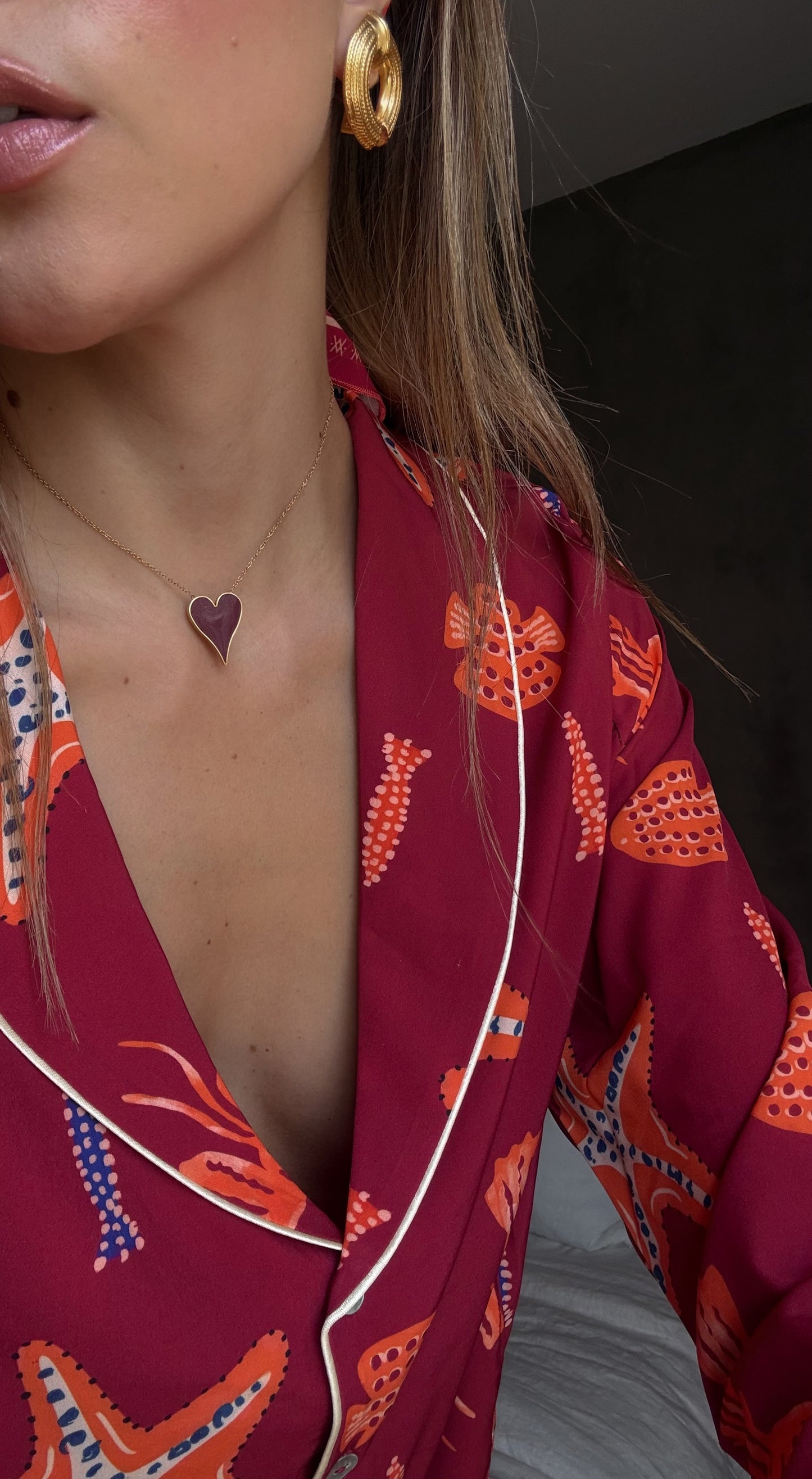 BURGUNDY HEART NECKLACE Flor Amazona Colombia